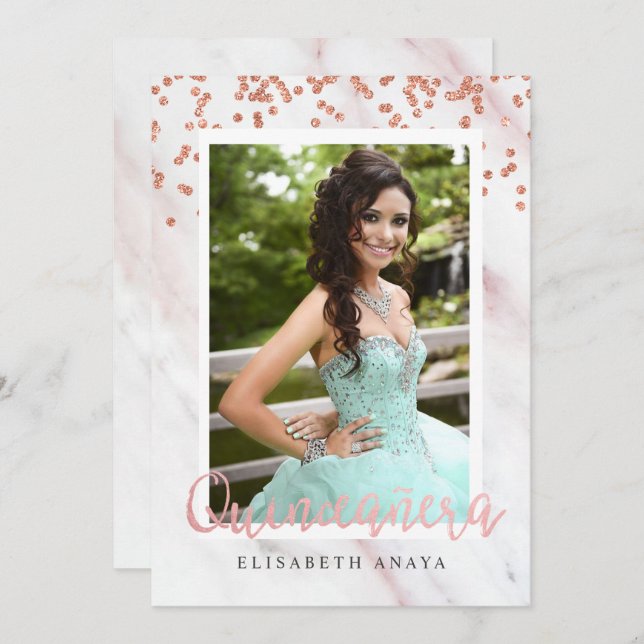 ADICIONAR FOTO - Convite Moderno para Quinceanera (Frente/Verso)