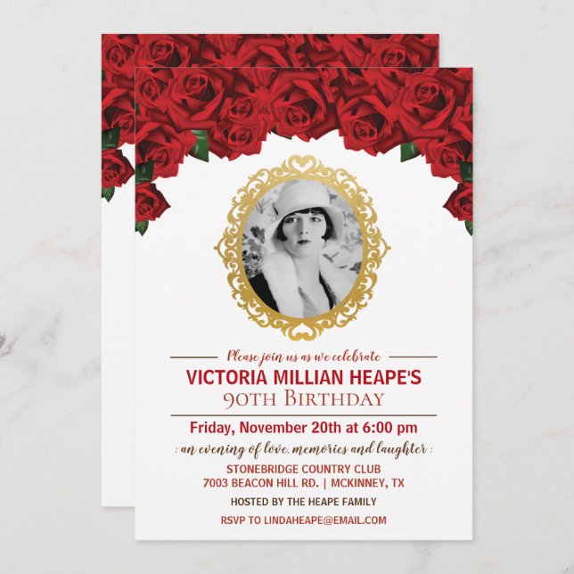 ADICIONAR FOTO - Rosa Marco Convite Aniversário (Frente/Verso)