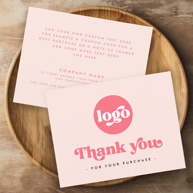 Adicionar logotipo preto cartões de agradecimentos (Retro boho add logo blush pink thank you card)