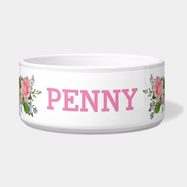 Adicionar Nome Bonito Em Rosa - Tigela De Cachorro (Frente)