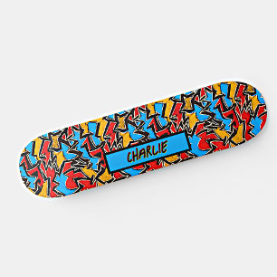 Adicionar nome, skate de Grafite azul amarelo verm
