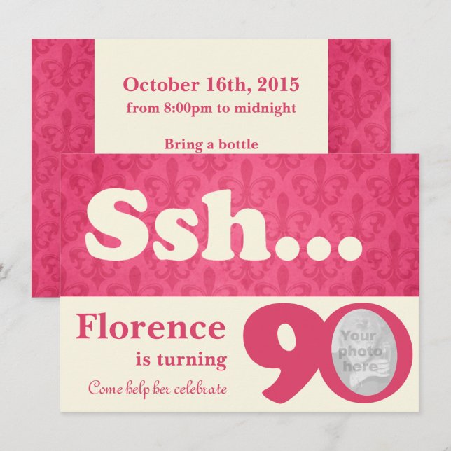 Adicionar seu convite de aniversário de 90 de surp (Frente/Verso)