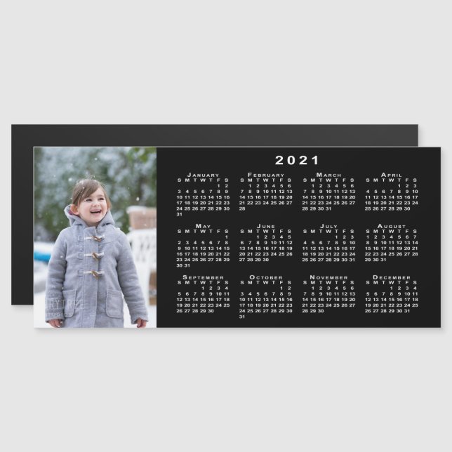 Adicione seu calendário de fotos 2021 em preto (Frente/Verso)