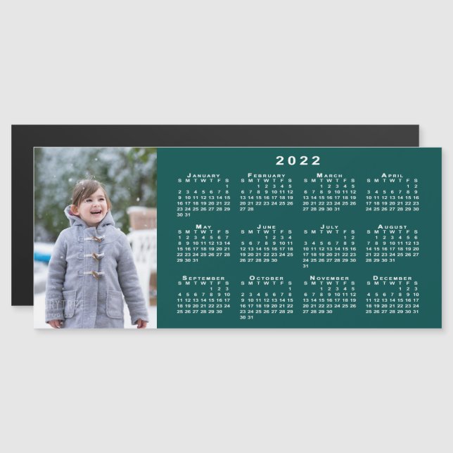 Adicione seu Calendário Foto 2022 no Teal Magnet (Frente/Verso)
