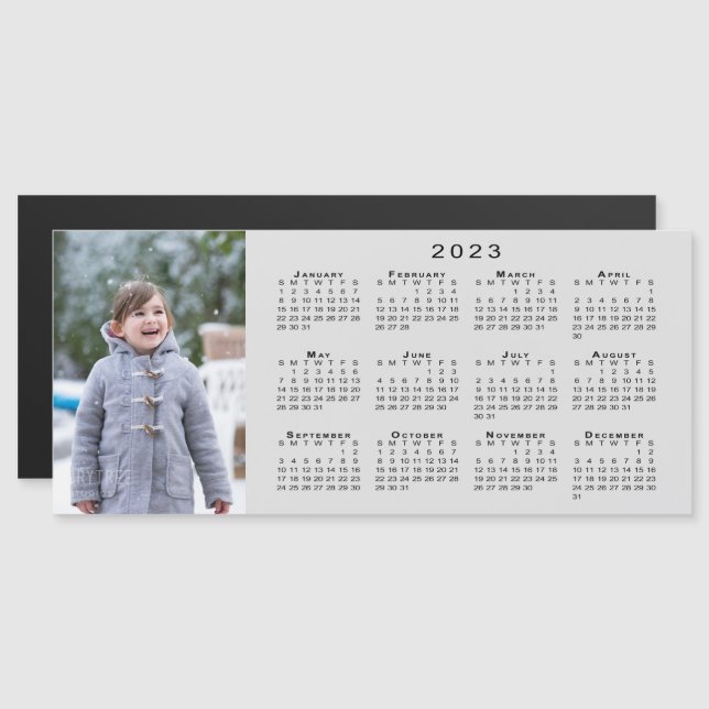 Adicione seu Calendário Foto 2023 no Cinza Magnet (Frente/Verso)