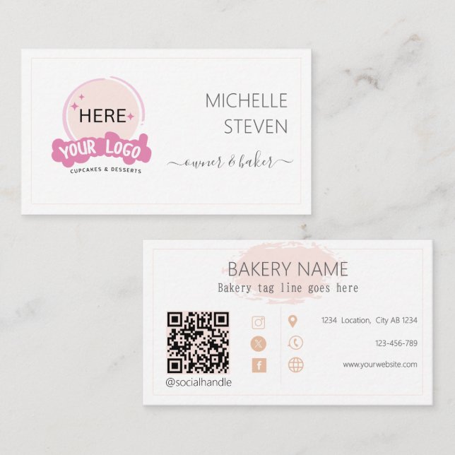 Adicione seu logotipo Cartão de visita da padaria  (Frente/Verso)