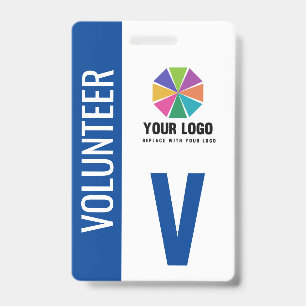Adicione Seu Logotipo Em Crachá Azul de Voluntário