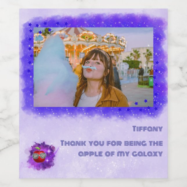 Adicione sua foto no rótulo galáxia agradecido (Rótulo Único)