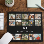 Adicione suas próprias fotos e nomeie o Mousepad<br><div class="desc">Aperte o seu espaço no escritório com o nosso módulo de colagem de fotos personalizado simples e moderno. Apresentando um layout moderno de colagem de fotos em monograma,  ele guarda 15 memórias especiais dentro de um fundo preto e elegante. Personalize o plano de fundo do seu gosto!</div>