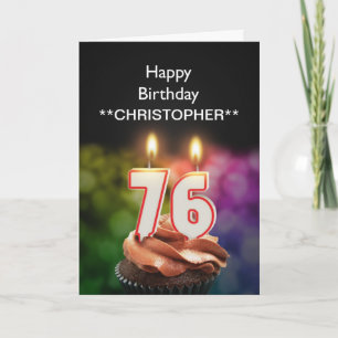Adicione um nome a estas velas de cartão de 76 ano