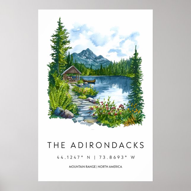 Adirondacks Watercolor Poster Adirondacks Travel (Frente)