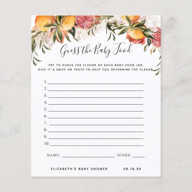 Adivinha a Comida do bebê | Jogo Chá de fraldas (Frente)