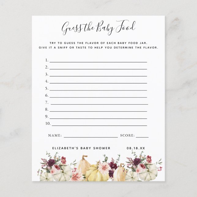 Adivinha a Comida do bebê | Jogo Chá de fraldas (Frente)