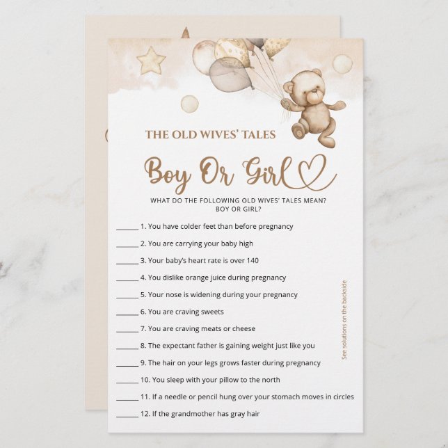 Adivinha Menino Ou Menina Fala Chá de fraldas Do U (Frente/Verso)