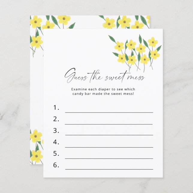 Adivinha o doce jogo de Chá de fraldas Mess Wildfl (Frente/Verso)