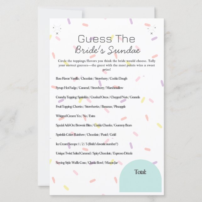 Adivinha o jogo do Sundae da Noiva (Frente)