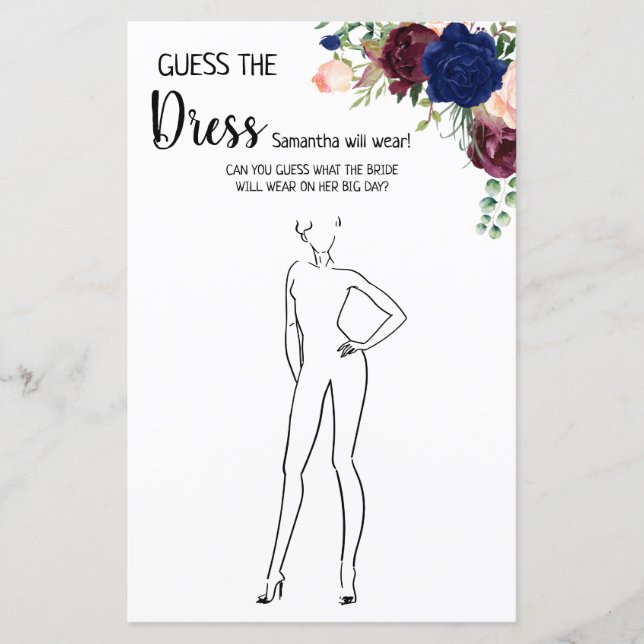 Adivinha o jogo inglês do chá de panela de vestime (Frente)