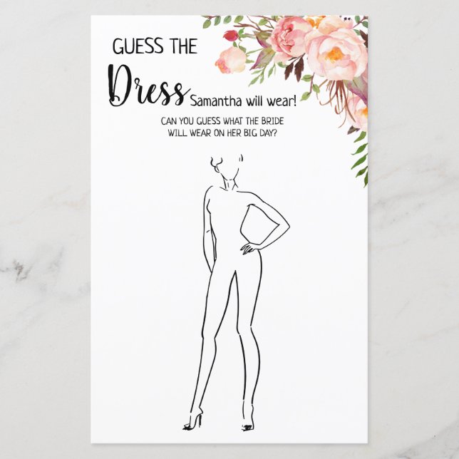 Adivinha o jogo inglês do chá de panela de vestime (Frente)