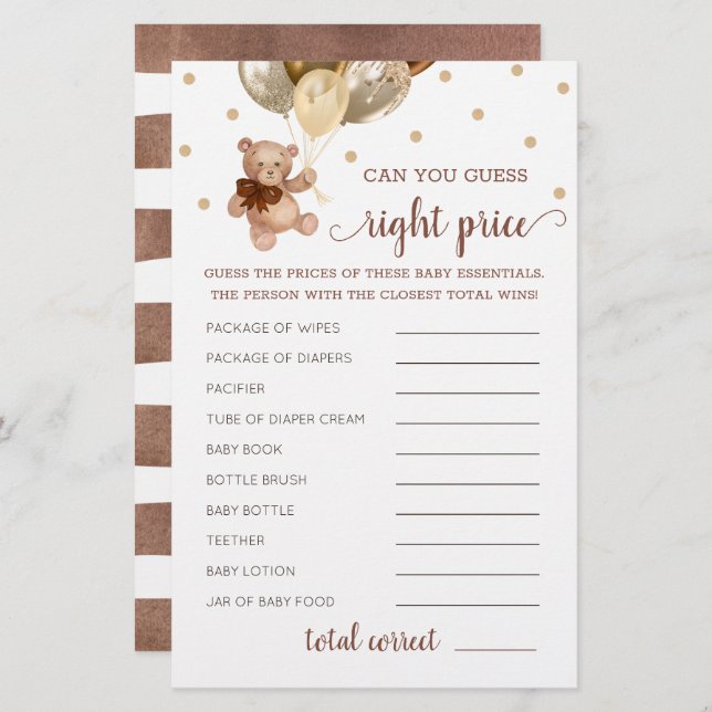 Adivinha O Preço Certo Do Jogo De Chá de fraldas D (Frente/Verso)