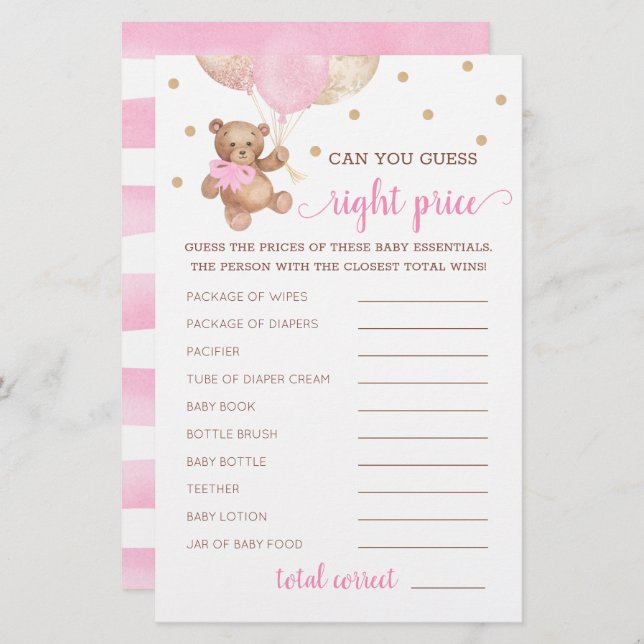 Adivinha O Preço Certo Do Jogo De Chá de fraldas D (Frente/Verso)