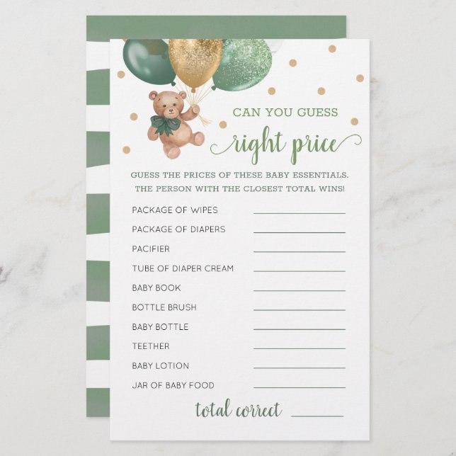 Adivinha O Preço Certo Do Jogo De Chá de fraldas D (Frente/Verso)