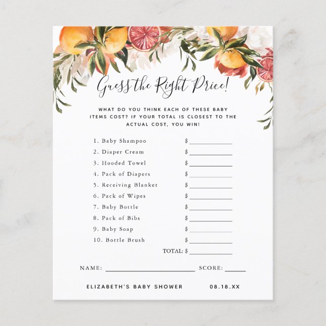 Adivinha O Preço | Jogo Chá de fraldas (Frente)