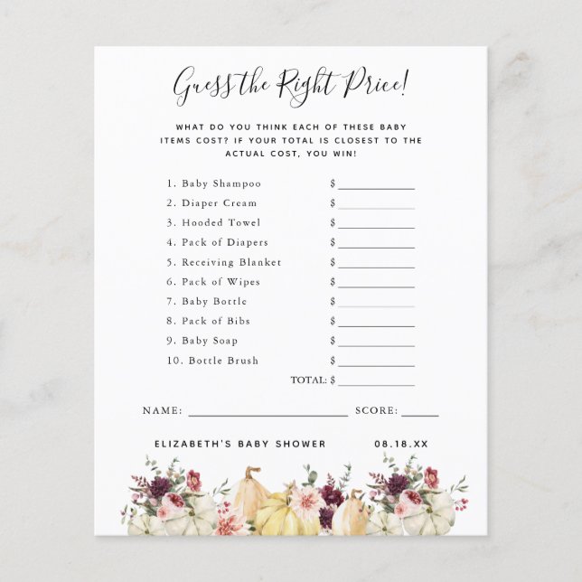 Adivinha O Preço | Jogo Chá de fraldas (Frente)