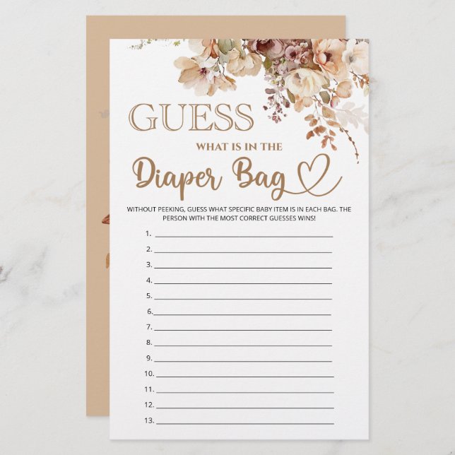 Adivinha o que há no chá de fraldas floral de fral (Frente/Verso)