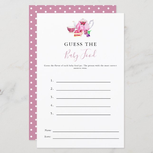 Adivinha o Rosa do jogo de Chá do bebê Tea Dusty (Frente/Verso)