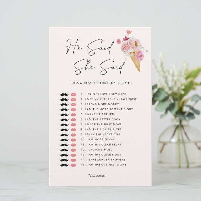 Adivinha Quem Disse O Jogo Do Chá de panela Floral (Em pé/Frente)