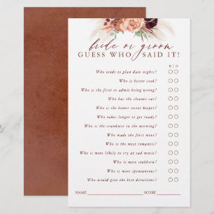 Adivinha quem é noiva ou noiva - Cartão de Jogo 