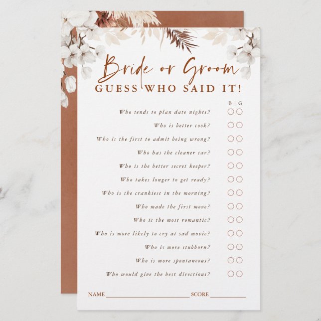 Adivinha quem é noiva ou noiva - Terracotta - Jogo (Frente/Verso)