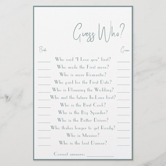 Adivinha Quem? Folheto do cartão de jogo (Frente)