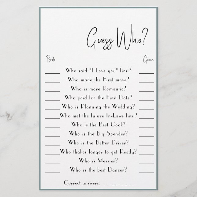 Adivinha Quem? Folheto do cartão de jogo (Frente)