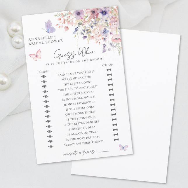 Adivinha Quem Joga De Chá de panela De Flor Selvag (Guess Who Butterfly Wildflower Bridal Shower Game)