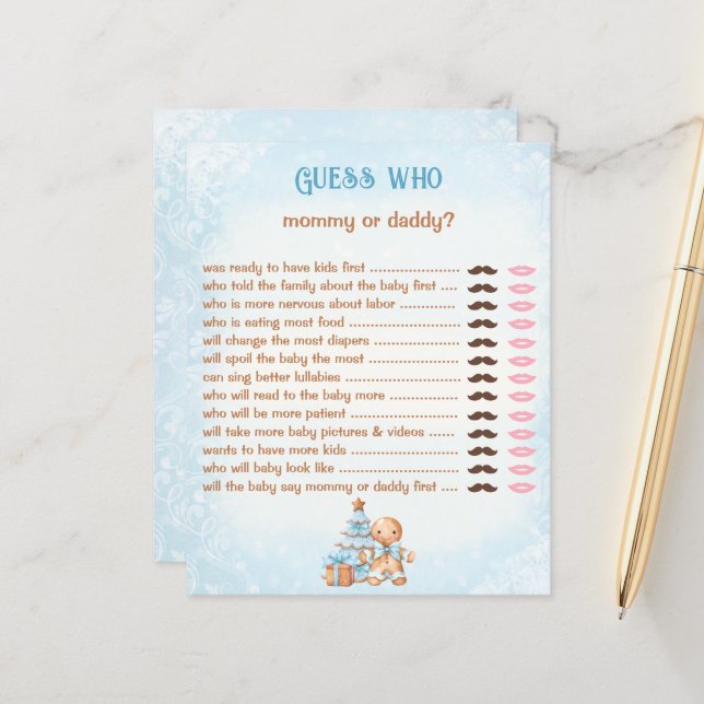 Adivinha Quem Mamãe Jogo Azul Do Chá de fraldas (Frente/Verso In Situ)