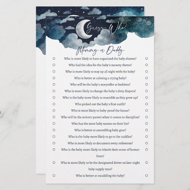 Adivinha quem mamãe ou cartão de jogo do chá de fr (Frente/Verso)