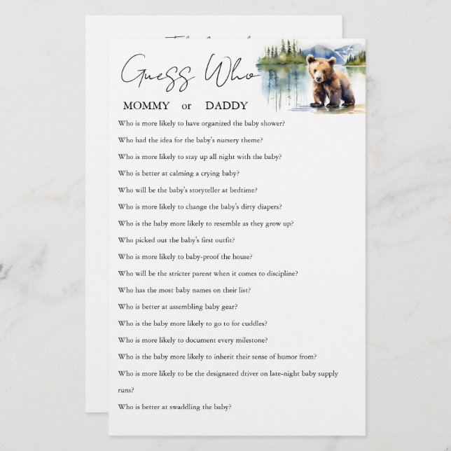 Adivinha quem mamãe ou cartão de jogo do chá de fr (Frente/Verso)