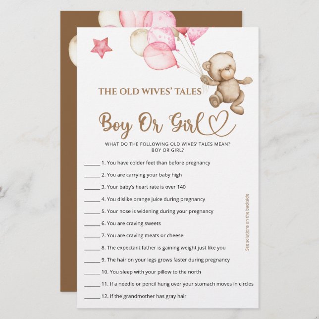 Adivinha Rapaz ou chá de fraldas de ursinho de pel (Frente/Verso)