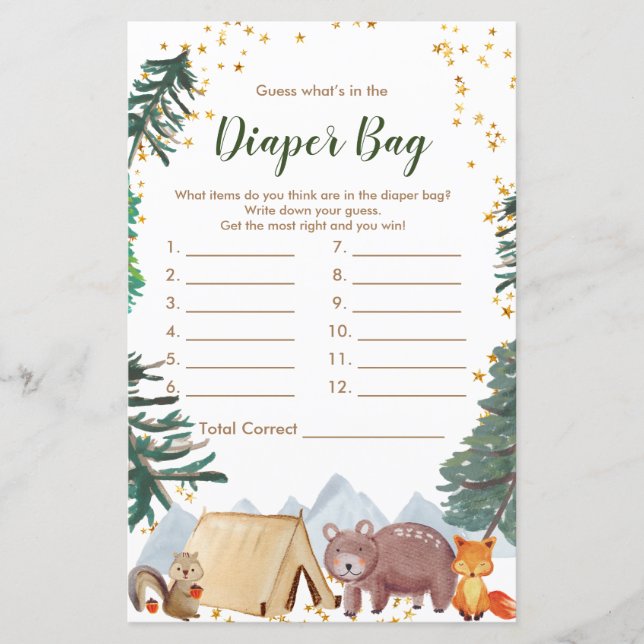 Adivinhe o que está na bolsa de fraldas do acampam (Frente)