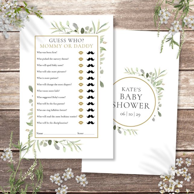 Adivinhe Quem é Mamãe Papai Jantar de Bebê Jogo (Guess Who Mommy Daddy Greenery Baby Shower Game)