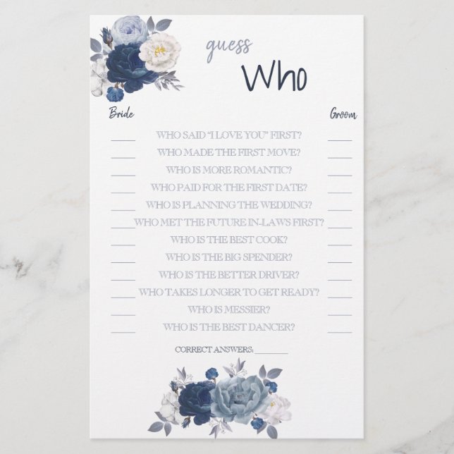 Adivinhe quem é o Bridal Game Card Flyer (Frente)