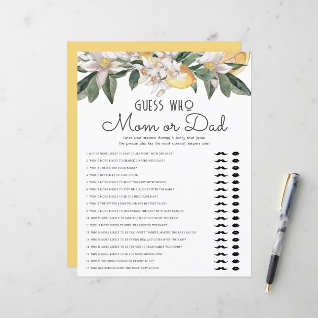 Adivinhe Quem Mãe Ou Pai De Chá de fraldas De Citr (Frente/Verso In Situ)