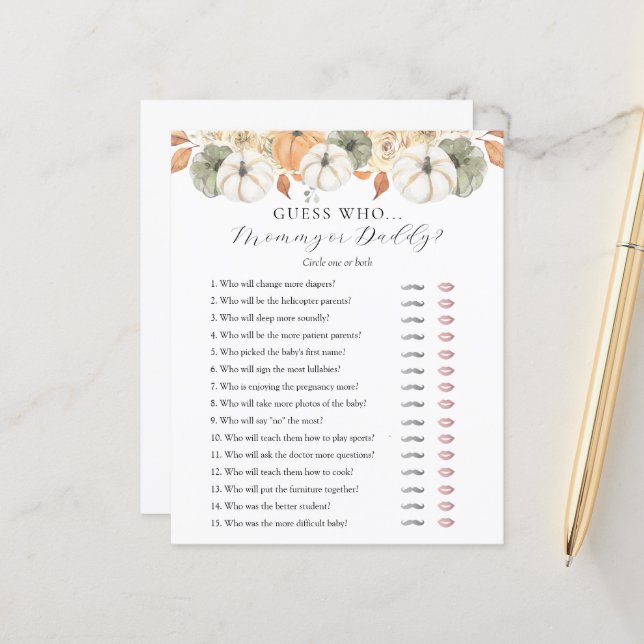 Adivinhe quem Mamãe ou cartão de Chá de fraldas do (Frente/Verso In Situ)