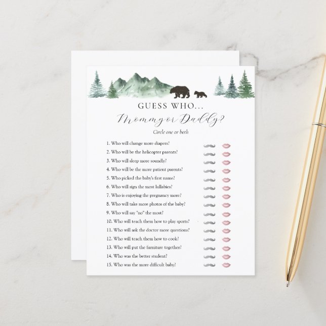 Adivinhe quem Mamãe ou cartão de Chá de fraldas do (Frente/Verso In Situ)