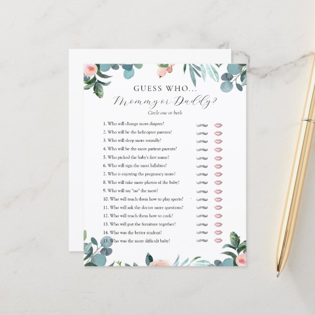 Adivinhe quem Mamãe ou cartão de Chá de fraldas do (Frente/Verso In Situ)