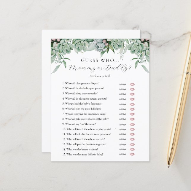 Adivinhe quem Mamãe ou cartão de Chá de fraldas do (Frente/Verso In Situ)