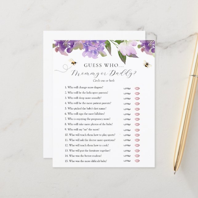 Adivinhe quem Mamãe ou cartão de Chá de fraldas do (Frente/Verso In Situ)