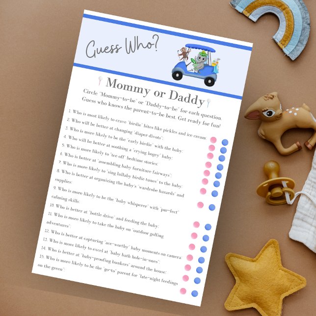 Adivinhe Quem Mamãe Papai Elefante & Macaco Golfe  (A Golf Themed Guess Who Mommy or Daddy version! Great for the golfing parents to be!)