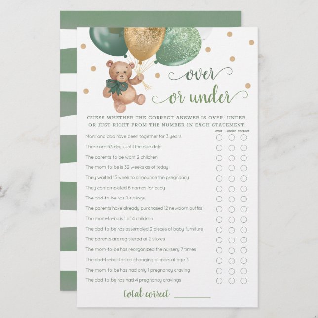 Adivinhe sobre ou sob o jogo de Chá de fraldas (Frente/Verso)